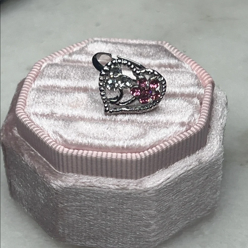 Silver and Pink Crystal Adjustable Ring
